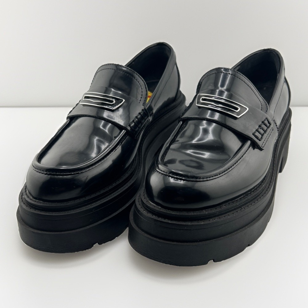Wild Pair Loafers Womens 9 Black Nelleyp Platform Lug Sole Chunky Patent Penny